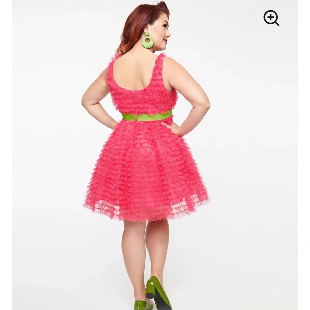 Smak Parlour X Unique Vintage1960s Hot Pink Bow Cupcake EmpireWaist Dress NWOT M - Picture 4 of 16